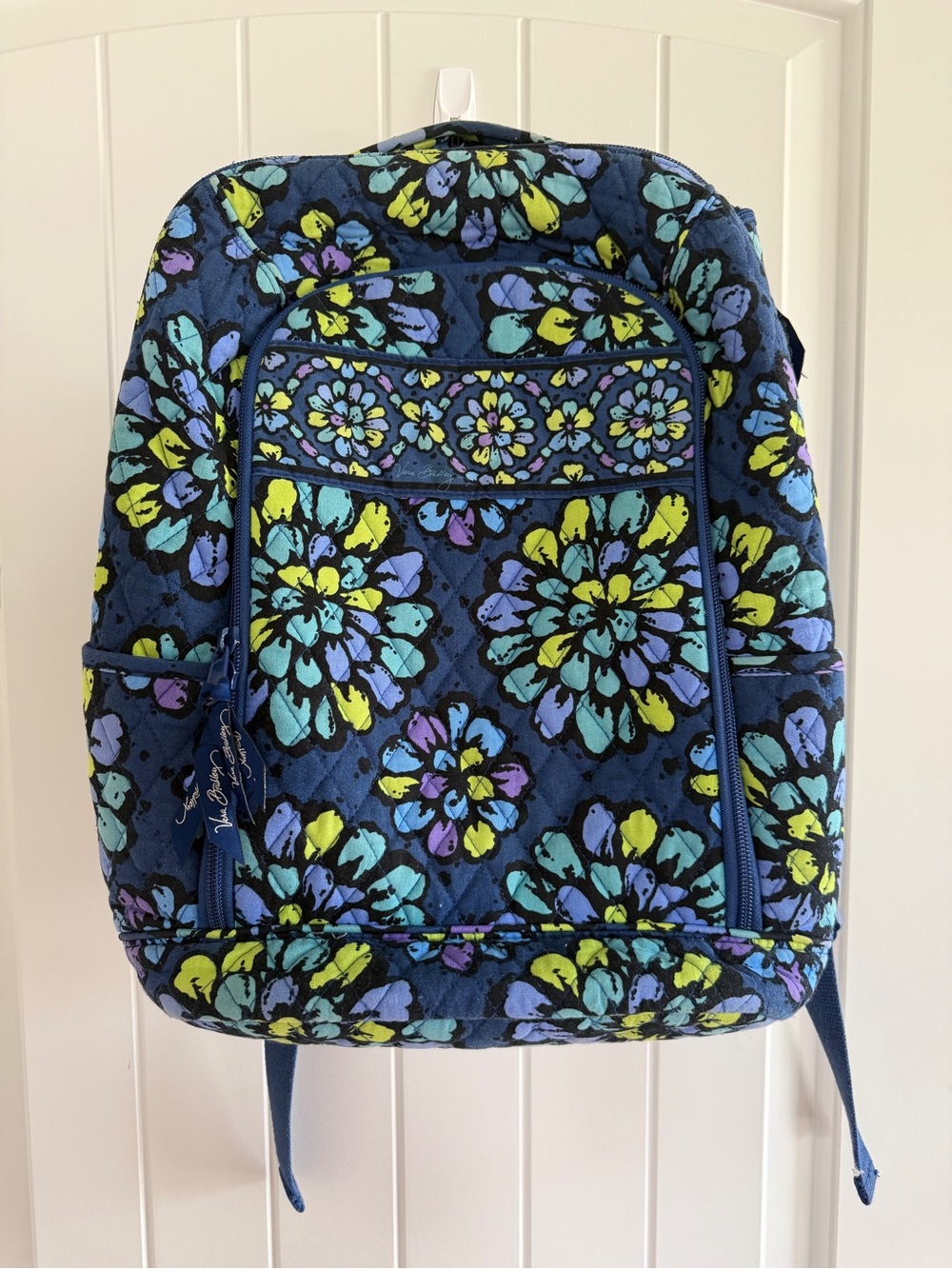 Vera Bradley Campus Backpack Indigo Pop Blue Purple Floral Quilted Bookbag